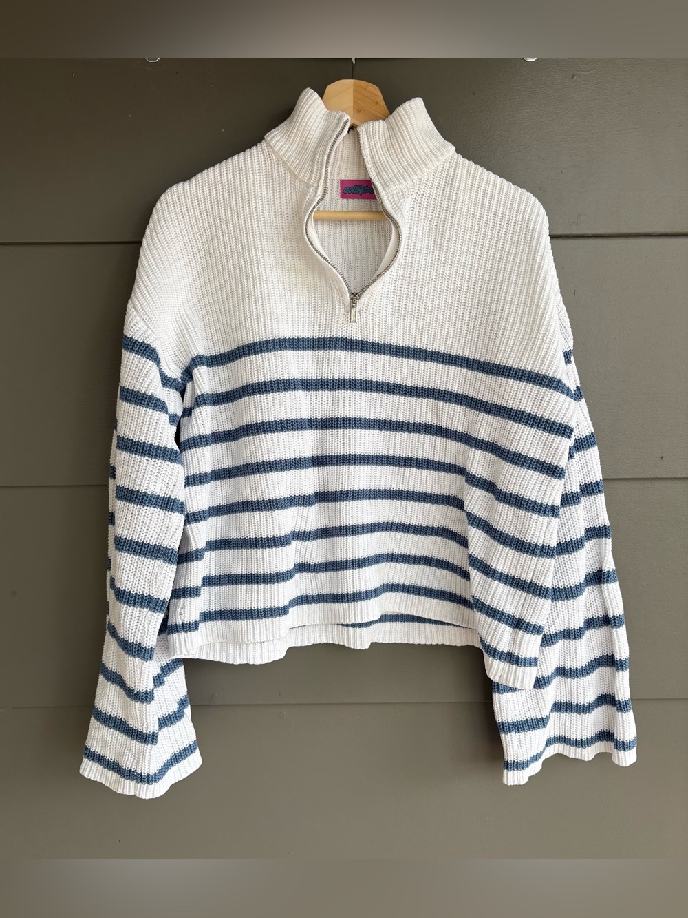 Edikted Chunky Knit Striped Pullover Quarter Zip Sweater